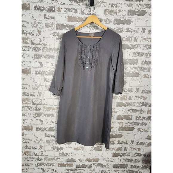 J.Jill Shirt Dress Size Small Gray Lightweight Knee Length Button Ruffle